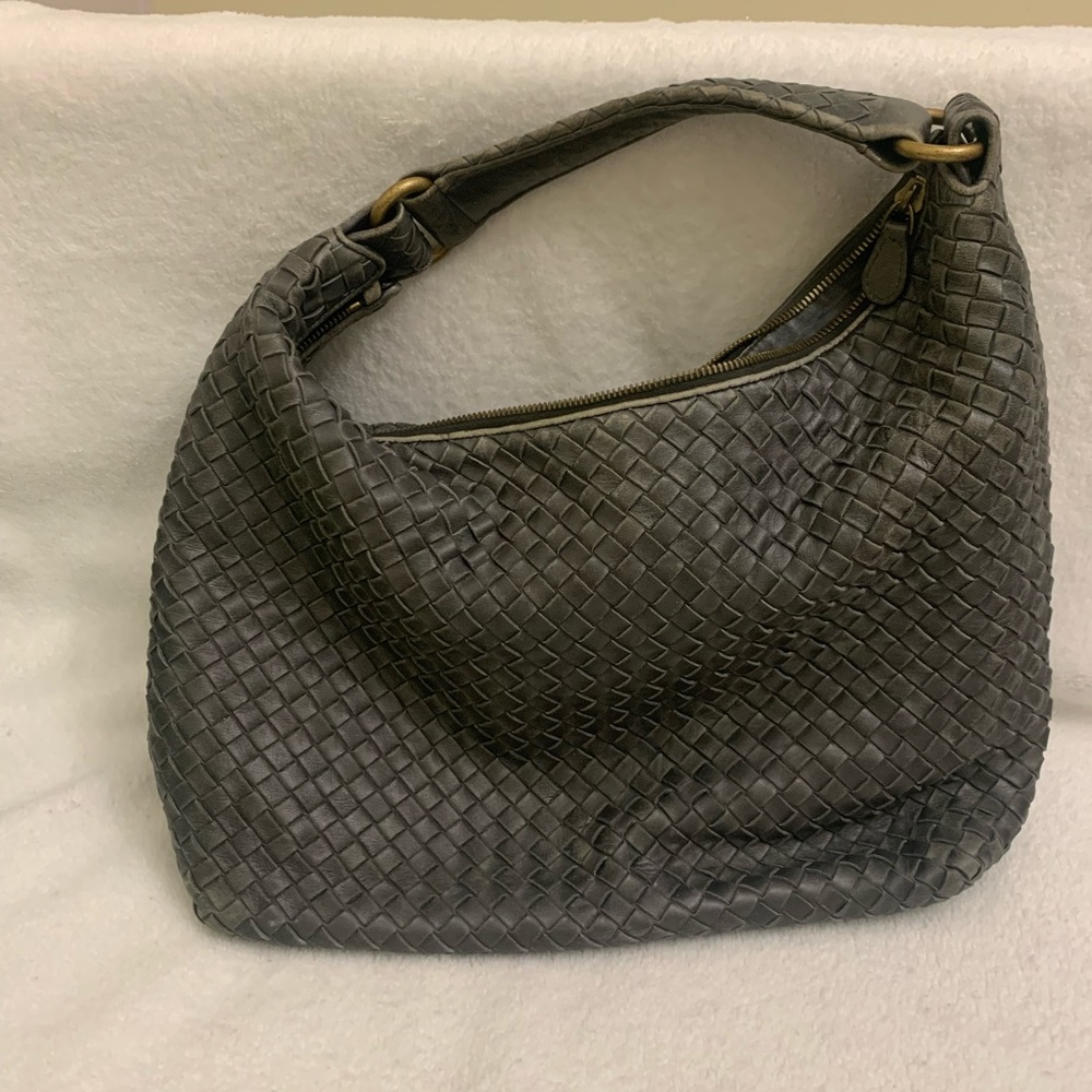 Bottega Veneta Intrecciato Leather Hobo Bag in Dark Gray